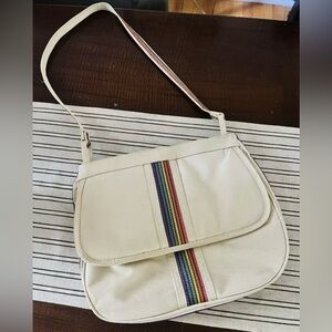Vintage Canvas Shoulder Handbag Purse w Rainbow Accents ~ 1980’s